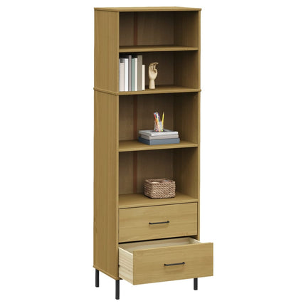Libreria con 2 Cassetti Marrone 60x35x180cm Legno Massello OSLO