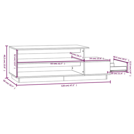 Tavolino da Salotto Nero 120x50x40,5 cm Legno Massello di Pino