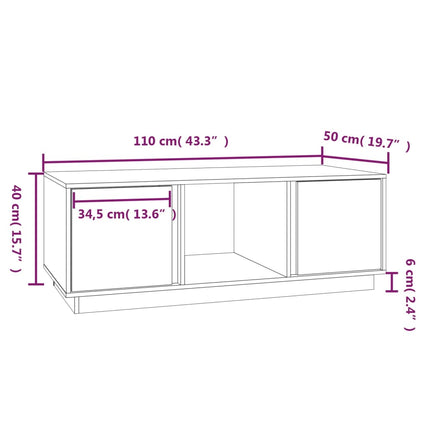 Tavolino da Salotto Bianco 110x50x40 cm Legno Massello di Pino