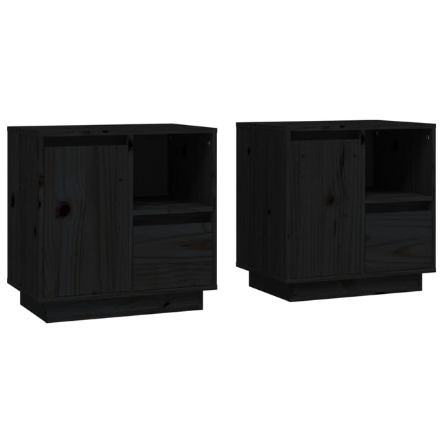 Comodini 2 pz Neri 50x34x50 cm in Legno Massello di Pino