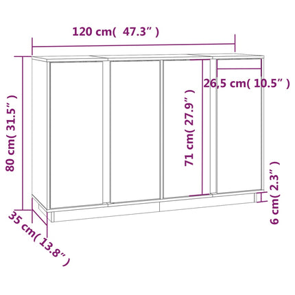 Credenza Grigia 120x35x80 cm in Legno Massello di Pino
