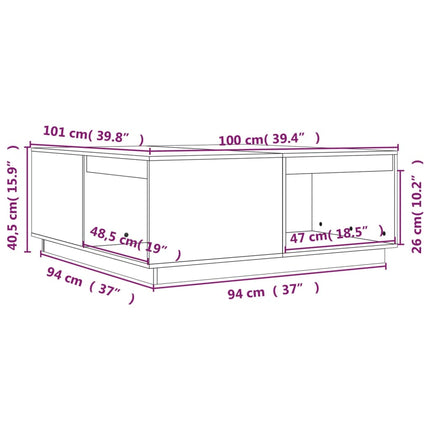 Tavolino da Salotto 100x101x40,5 cm in Legno Massello di Pino