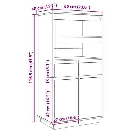 Credenza Bianca 60x40x116,5 cm in Legno Massello di Pino