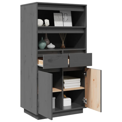 Credenza Grigia 60x40x116,5 cm in Legno Massello di Pino