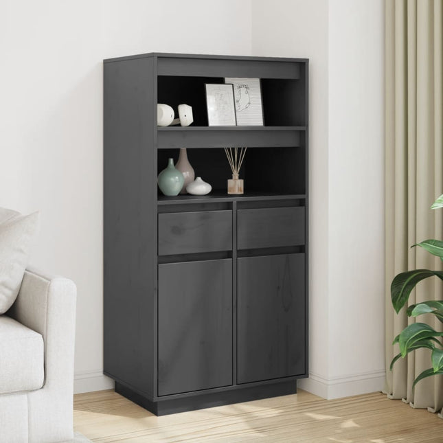Credenza Grigia 60x40x116,5 cm in Legno Massello di Pino