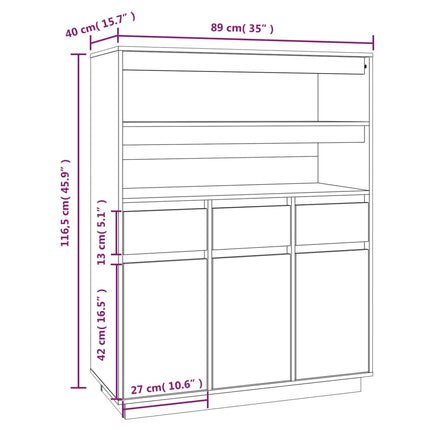 Credenza 89x40x116,5 cm in Legno Massello di Pino