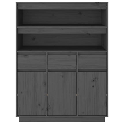 Credenza Grigia 89x40x116,5 cm in Legno Massello di Pino