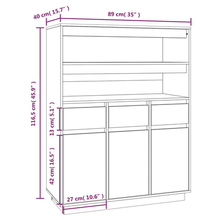 Credenza ambra 89x40x116,5 cm in Legno Massello di Pino
