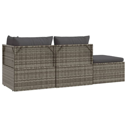 Set Divani da Giardino 3 pz con Cuscini in Polyrattan Grigio