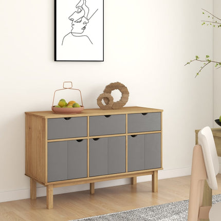 Credenza OTTA Marrone e Grigio 114x43x73,5 cm in Legno di Pino