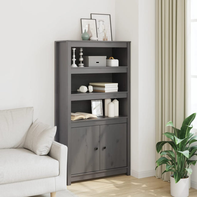 Credenza Grigio 80x35x154 cm in Legno Massello di Pino