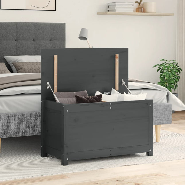 Contenitore Portaoggetti Grigio 80x40x45,5cm Massello di Pino