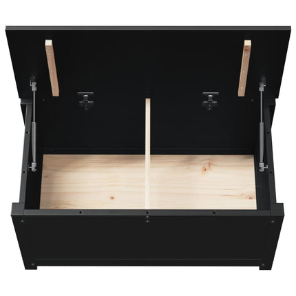 Contenitore Portaoggetti Nero 80x40x45,5cm Legno Massello Pino