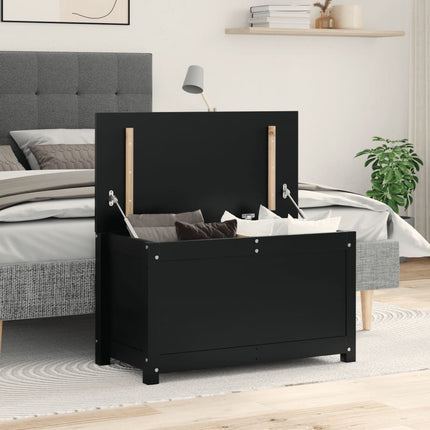 Contenitore Portaoggetti Nero 80x40x45,5cm Legno Massello Pino