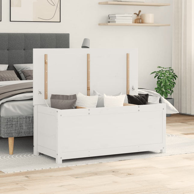 Contenitore Portaoggetti Bianco 110x50x45,5cm Massello di Pino
