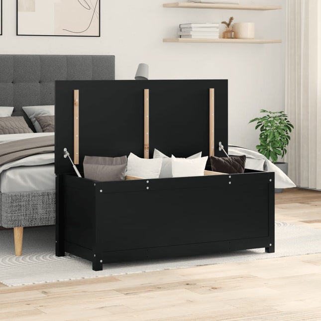 Contenitore Portaoggetti Nero 110x50x45,5cm Legno Massello Pino