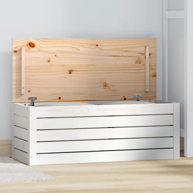 Contenitore Portaoggetti Bianco 89x36,5x33cm Massello di Pino