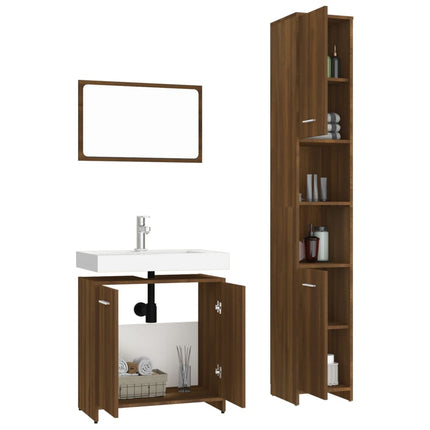 Set Mobili da Bagno 3 pz Rovere Marrone in Legno Multistrato