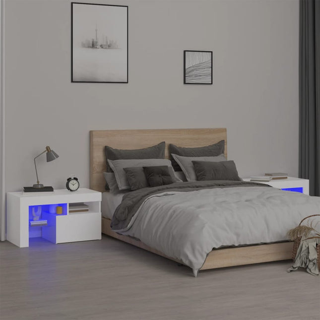 Comodini 2 pz con Luci a LED Bianchi 70x36,5x40 cm