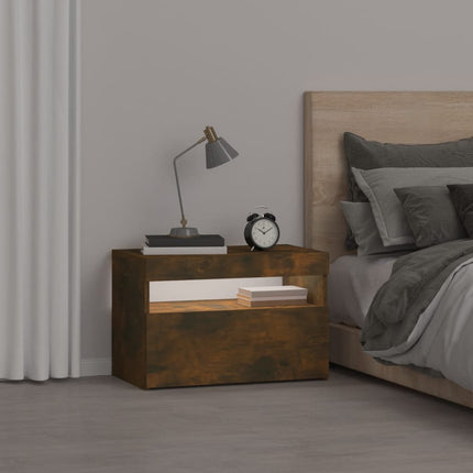 Comodino con Luci LED Rovere Fumo 60x35x40 cm