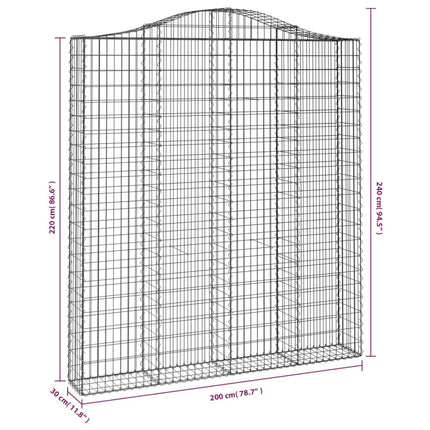 Cesto Gabbione ad Arco 200x30x220/240 cm Ferro Zincato