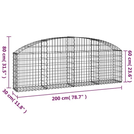 Cesto Gabbione ad Arco 200x30x60/80 cm Ferro Zincato