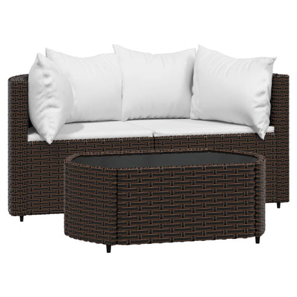 Set Mobili da Giardino 3 pz con Cuscini in Polyrattan Marrone