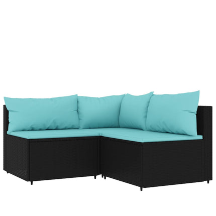 Set Divani da Giardino 4 pz con Cuscini Nero in Polyrattan
