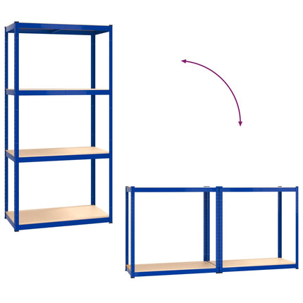 Scaffali a 4 Ripiani 3 pz Blu in Acciaio e Legno Multistrato