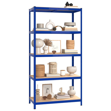 Scaffali a 5 Ripiani 5 pz Blu in Acciaio e Legno Multistrato
