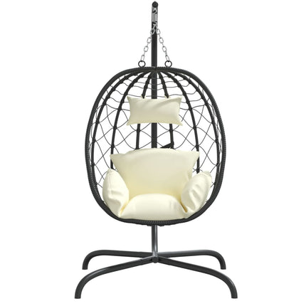 Sedia Uovo Sospesa con Cuscino Bianco Crema Polyrattan Acciaio