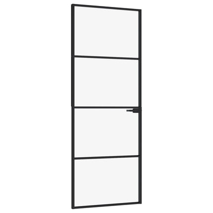 Porta Interna Nera 76x201,5cm Vetro Temperato Alluminio Sottile