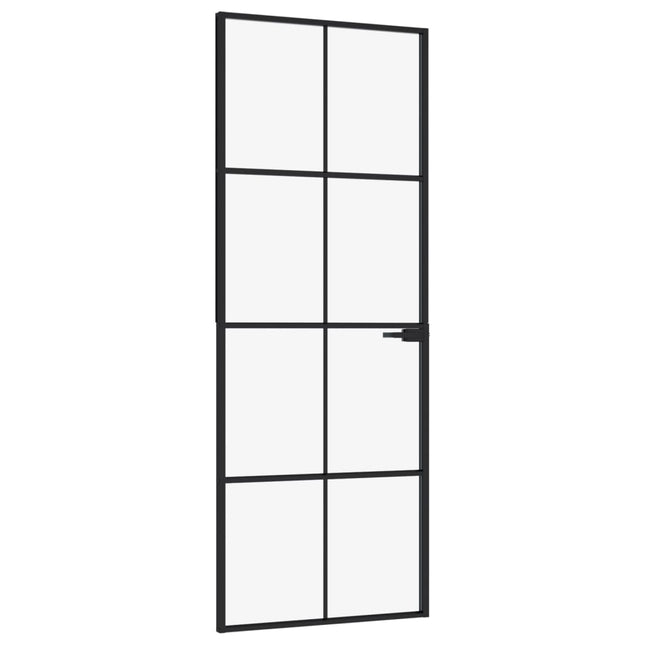 Porta Interna Nera 76x201,5cm Vetro Temperato Alluminio Sottile