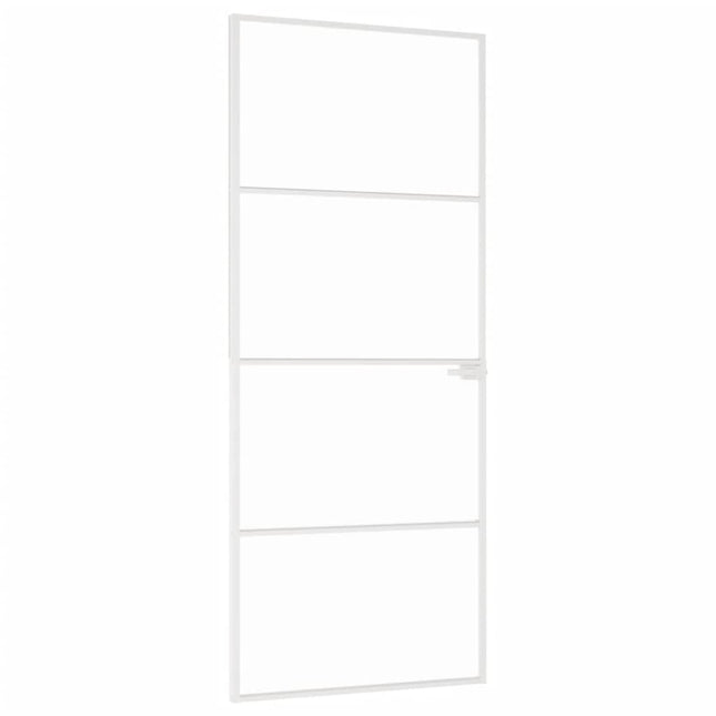 Porta Interna Bianca 83x201,5 cm Vetro Temperato Alluminio Slim