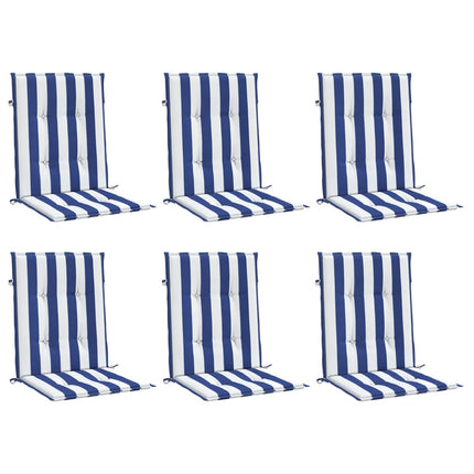 Cuscini Sedia Schienale Basso 6pz Strisce Bianche e Blu Tessuto