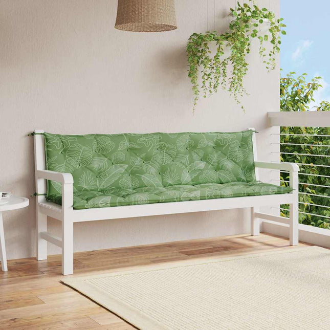 Cuscini Panca Giardino 2 pz Motivo a Foglie 200x50x7 cm Tessuto