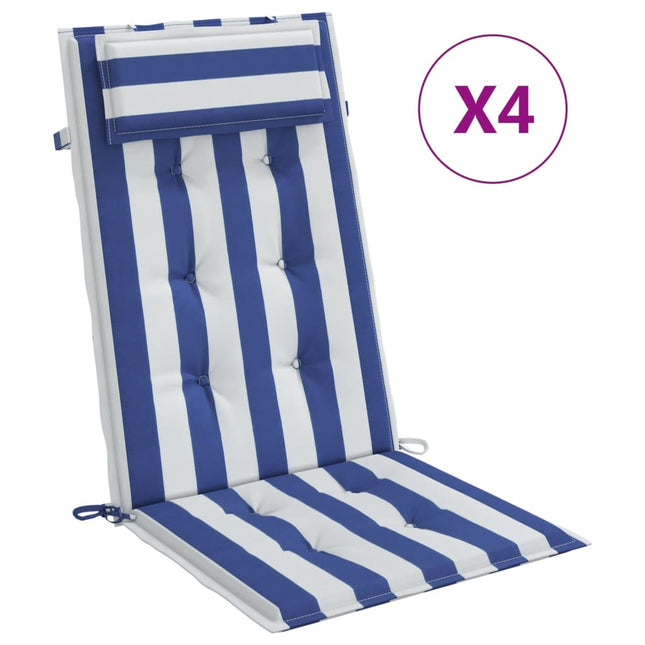 Cuscini Sedia Schienale Alto 4 pz Bianco e Blu Tessuto Oxford