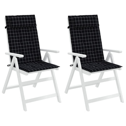 Cuscini Sedia Schienale Alto 2 pz a Quadri Nero Tessuto Oxford