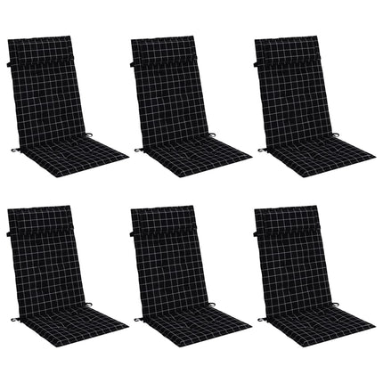 Cuscini Sedia Schienale Alto 6 pz a Quadri Nero Tessuto Oxford