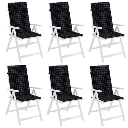Cuscini Sedia Schienale Alto 6 pz a Quadri Nero Tessuto Oxford