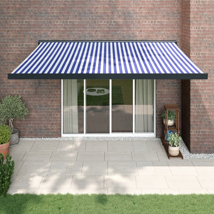 Tenda da Sole Retrattile Blu e Bianca 4x3 m Tessuto e Alluminio