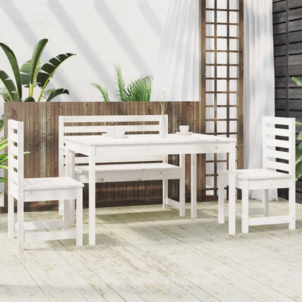 Set da Pranzo per Giardino 4pz Bianco in Legno Massello di Pino