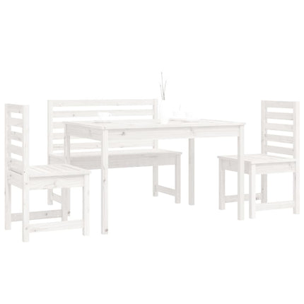 Set da Pranzo per Giardino 4pz Bianco in Legno Massello di Pino