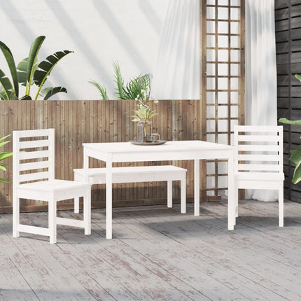 Set da Pranzo per Giardino 4pz Bianco in Legno Massello di Pino