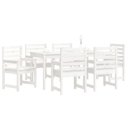 Set da Pranzo per Giardino 7pz Bianco in Legno Massello di Pino