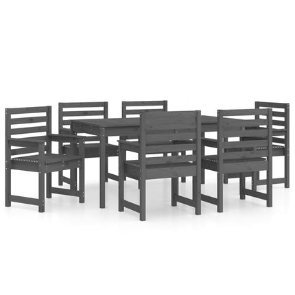 Set da Pranzo per Giardino 7pz Grigio in Legno Massello di Pino