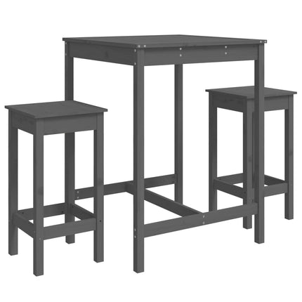 Set Bar da Giardino 3 pz Grigio in Legno Massello di Pino