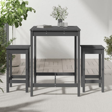 Set Bar da Giardino 3 pz Grigio in Legno Massello di Pino
