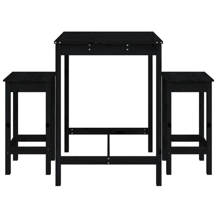 Set Bar da Giardino 3 pz Nero in Legno Massello di Pino
