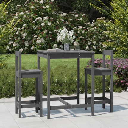 Set Bar da Giardino 3 pz Grigio in Legno Massello di Pino